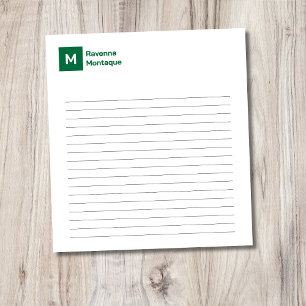 Bloco De Notas Verde Garrafa Elegante Chique Tendência Monograma