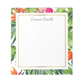 Bloco De Notas Verde tropical personalizado deixa flores cor-de-r
