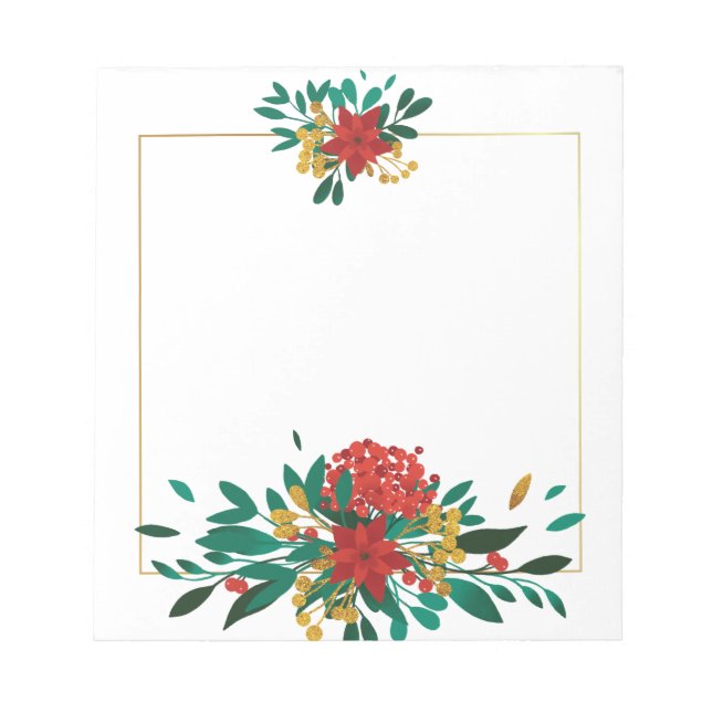 Bloco De Notas Verde Vermelho Moderno e Dourado Natal Floral (Frente)