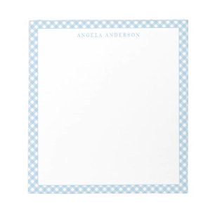 Bloco De Notas Verificação da Xadrez do Pastel Azul Dusty Gingham