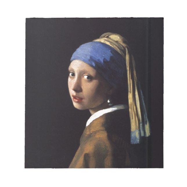 Bloco De Notas Vermeer Girl Pearl Enarrando pintura de arte (Frente)