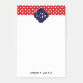 Bloco De Notas Vermelho Branco Bolinhas Azul-Marinho Quatrefoil 3