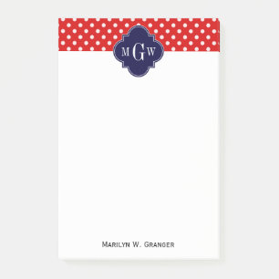 Bloco De Notas Vermelho Branco Bolinhas Azul-Marinho Quatrefoil 3
