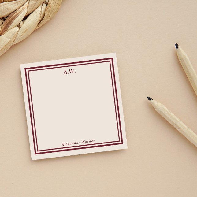 Bloco De Notas Vermelho Escuro & Branco Desbotado Monogramado (Criador carregado)