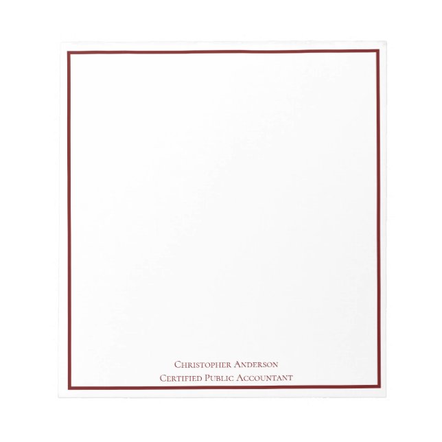 Bloco De Notas Vermelho Escuro Branco Personalizado Profissional  (Frente)
