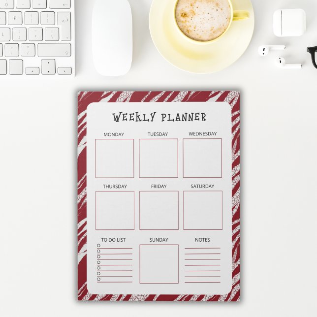 Bloco De Notas Vertical Undated Weekly Planner with Red Border (Criador carregado)
