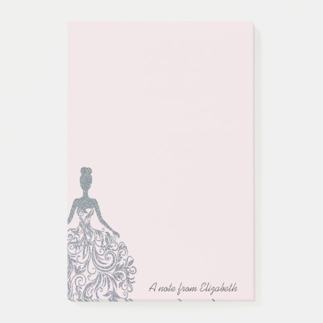 Bloco De Notas Vestido legal Glitter Prateado - Personalizado (Frente)