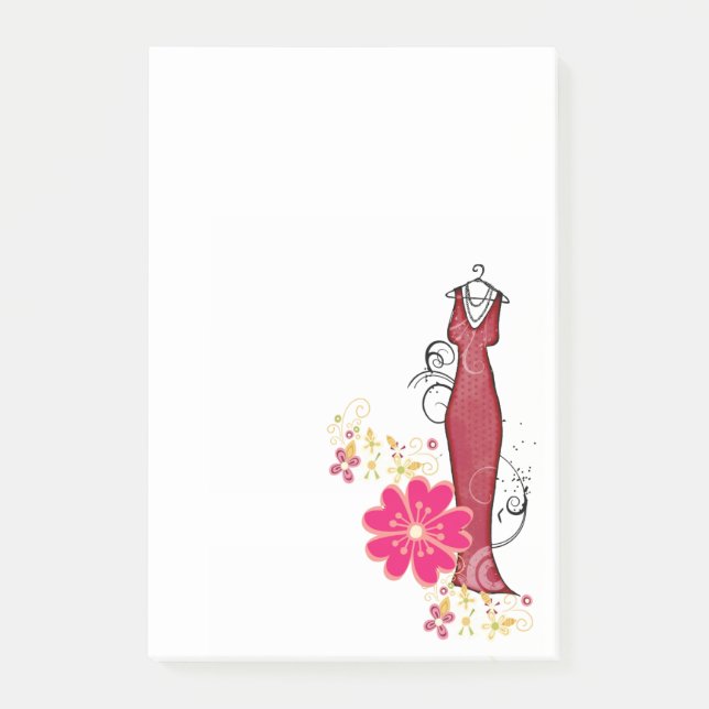 Bloco De Notas Vestido Vermelho com Flores Notas Fabricante de Ve (Frente)