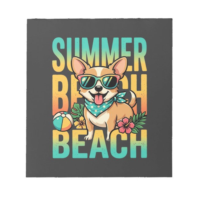 Bloco De Notas Vetor de férias de cão de praia de verão (Frente)