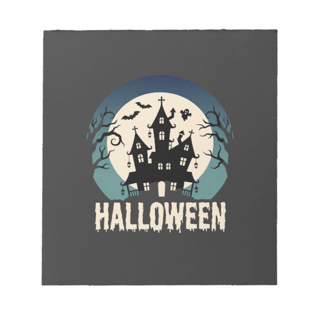 Bloco De Notas Vetor de Luar de Casa Assombrada de Halloween (Frente)