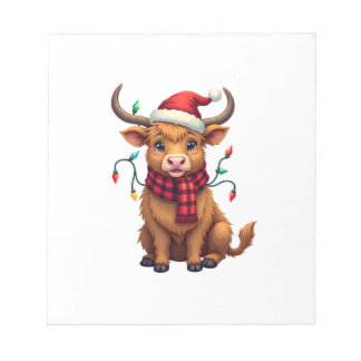 Bloco De Notas Vetor de Natal Vintage Vaca das Terras Altas de Na