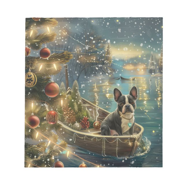 Bloco De Notas Viagem Festiva de Natal do Boston Terrier (Frente)