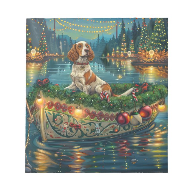 Bloco De Notas Viagem Festiva de Natal do Brittany Spaniel (Frente)