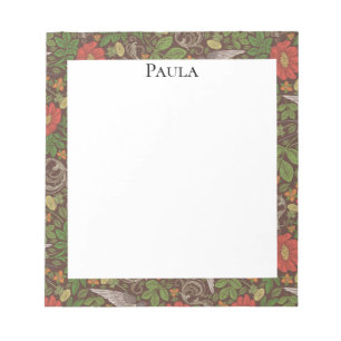 Bloco De Notas Victorian Vintage Red Daisy Bird Jardim Inglês