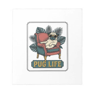 Bloco De Notas Vida de Pug Vintage Óculos de Sol Design de Cachor