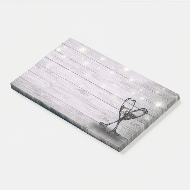 Bloco De Notas Vidros de Champanhe de Casamento Corda Madeira Rús (Inclinado)