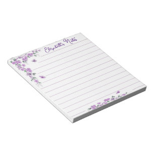 Bloco De Notas Vinha floral roxa personalizada