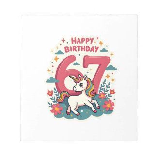 Bloco De Notas Vintage 67th Birthday Unicorn Rainbow Cute Cartoon