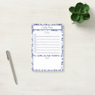 Bloco De Notas Vintage Blue Floral To-Do List Notepad 4"x6"