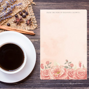 Bloco De Notas Vintage Coral Rosas Personalizados Peach Watercolo