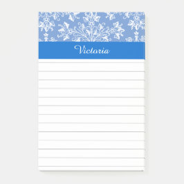 Bloco De Notas Vintage em branco azul editável Damasco floral