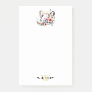 Bloco De Notas Vintage Floral Sewing Machine Monogramada