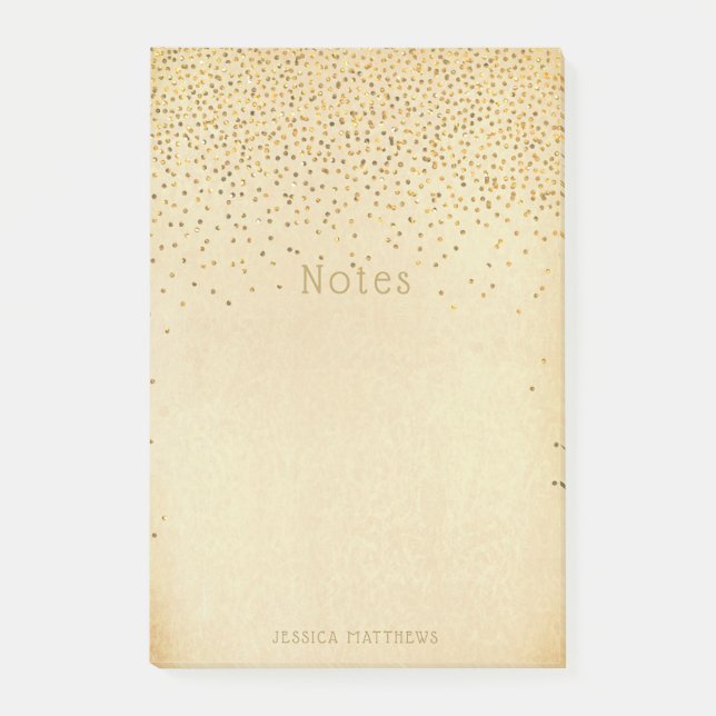 Bloco De Notas Vintage Glam Dourada Confetti (Frente)
