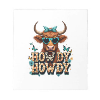 Bloco De Notas Vintage Howdy Vaca das Terras Altas com Óculos de 