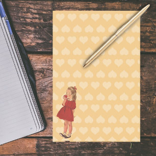 Bloco De Notas Vintage Little Girl Red Dress Apple
