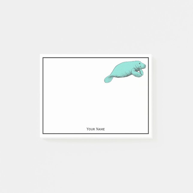 Bloco De Notas Vintage Manatee Drawing Aqua (Frente)