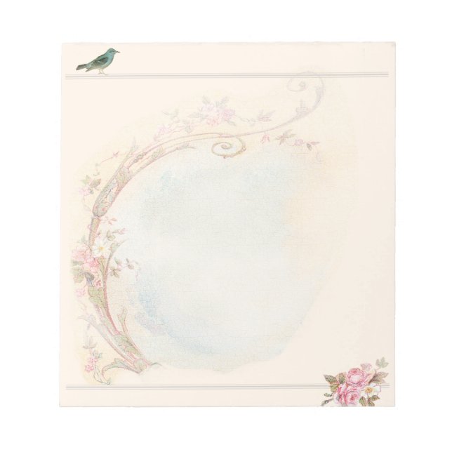 Bloco De Notas Vintage Pink Rose e Robin Wedding Business (Frente)