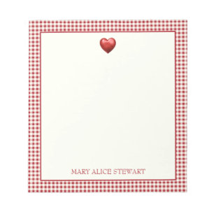 Bloco De Notas Vintage Red e Cream Gingham com Coração