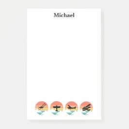 Bloco De Notas Vintage Retro Airplane & Sunset, Nome Personalizad