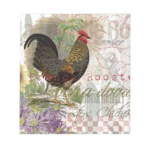 Bloco De Notas Vintage Rooster French Collage Pet Fazenda