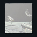 Bloco De Notas Vintage Science Fictions, Rocket ships Moon Planet<br><div class="desc">Imagem de Vintage no espaço sideral e imagem de Ficção Científica futurista planetas. Viagem e design de transporte com foguetes decolando na lua e voando em direção ao planeta Terra no distante céu escuro da noite no futuro.</div>