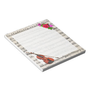 Bloco De Notas Vintage Sheet Music com Violin e Rosas