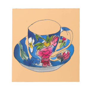 Bloco De Notas Vintage Teacups em aquarela original ilustração