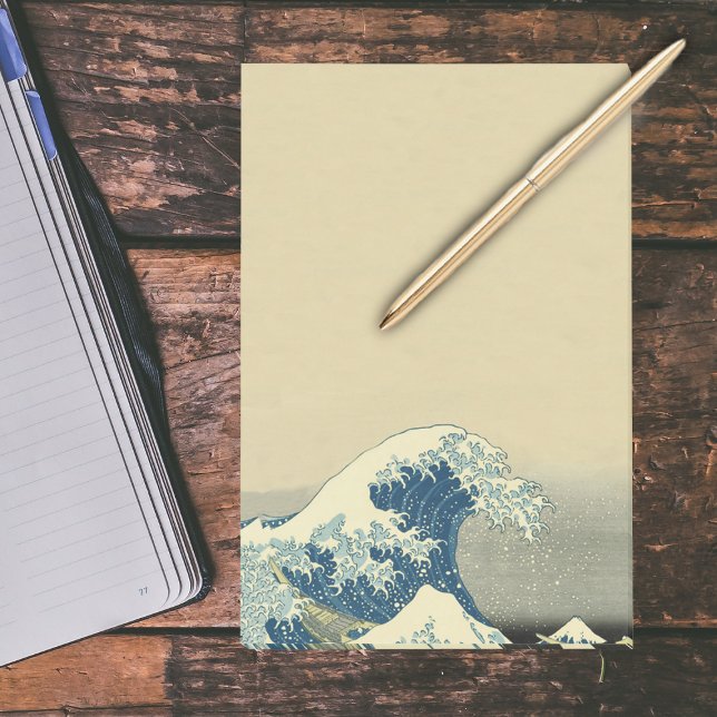 Bloco De Notas Vintage Waves Sea Boat (Big Blue wave with whitecaps small boats in ocean on tan large post it notes.)