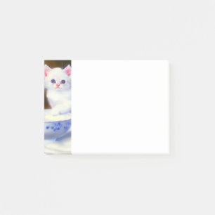 Bloco De Notas Vintage White Kitten com Fita Roxa