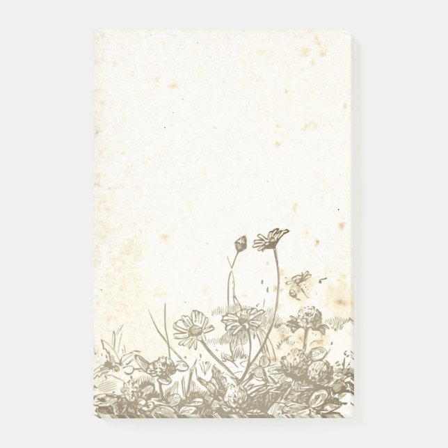 Bloco De Notas Vintage Wildflower Parerge Poste Notas (Frente)