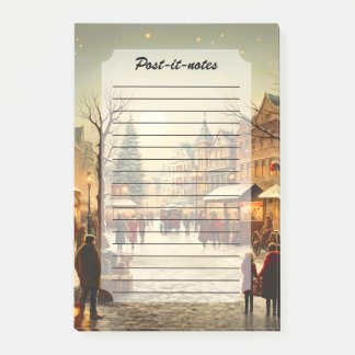Bloco De Notas Vintage Winter Snowy Christmas Market Town