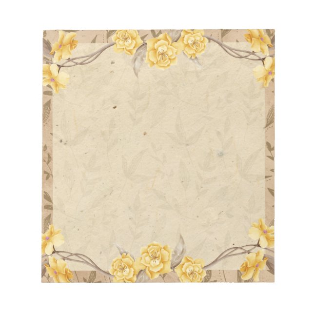 Bloco De Notas Vintage Yellow Roses Floral (Frente)