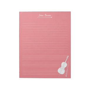 Bloco De Notas Violino Branco & Arco Personalizado Classe de Músi