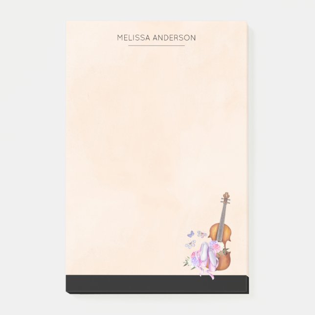 Bloco De Notas Violino, Calçados Balés, Flores e Borboletas (Frente)