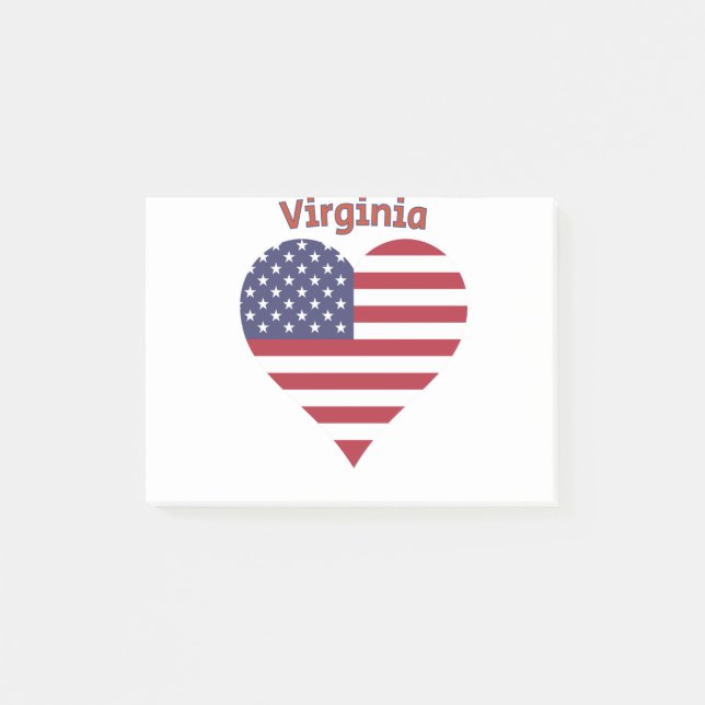 Bloco De Notas Virginia American Flag Heart (Frente)