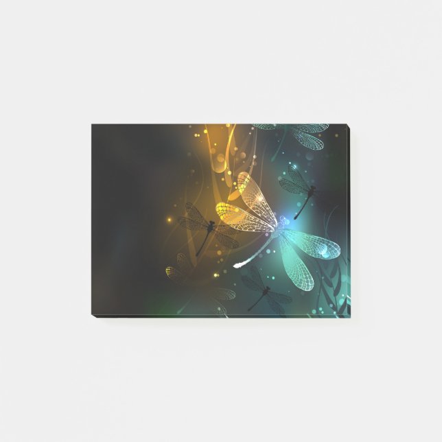 Bloco De Notas Voo luminoso verde de libélula (Frente)
