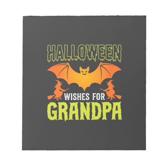 Bloco De Notas Vovô de Halloween Morcego Bruxa Desejos (Frente)