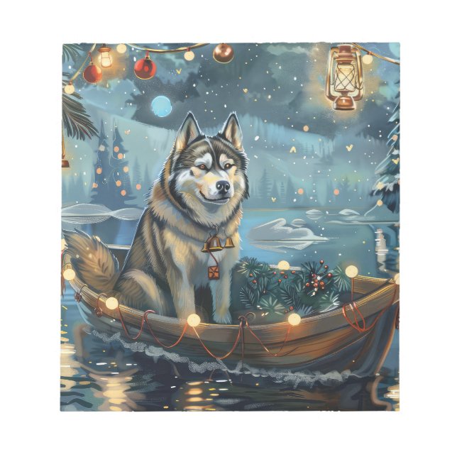 Bloco De Notas Voyage festiva de Natal Malamute no Alasca (Frente)