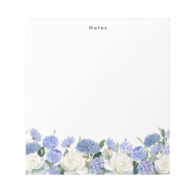 Bloco De Notas Watercolor Blue Hydrangeas White Rose Personalizad (Frente)