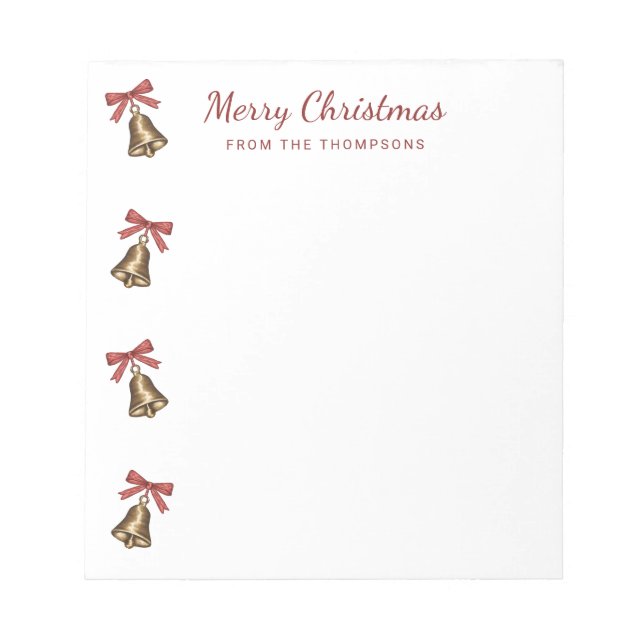 Bloco De Notas Watercolor Christmas Bells With Red Bows (Frente)